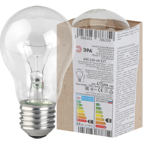 Лампочка ЭРА A50 40Вт Е27 / E27 230В груша прозрачная в гофре