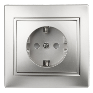 Розетка Intro Plano 1-202-03 с заземлением 2P+E Schuko 16А-250В IP20 СУ алюминий