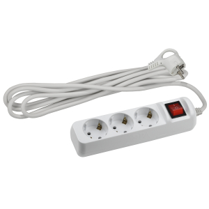 Удлинитель электрический ЭРА  UX-3es-5m с заземлением с выключателем 3 розетки 5м ПВС 3x0,75мм2 10А