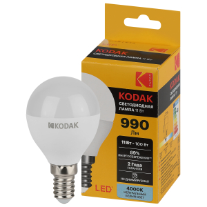 Лампа светодиодная Kodak LED P45-11W-840-E14 K 11Вт шар нейтральный белый свет Е14