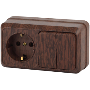 Блок розетка с выключателем Intro Quadro 2-702-10 двойным горизонтальный 10-16-А-250В IP20 ОУ венге