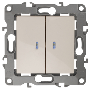 12-1105-02 ЭРА Выключатель двойной с подсветкой, 10АХ-250В, IP20, Эра12, слоновая кость (10/100/3200