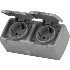Розетка Intro Atlantic 5-204-03 двойная с заземлением 2х2P+E Schuko шторки 16А-250В IP54 ОУ серый