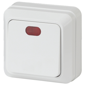 Выключатель Intro Quadro 2-102-01 одноклавишный с подсветкой, 10А-250В, IP20, ОУ, белый