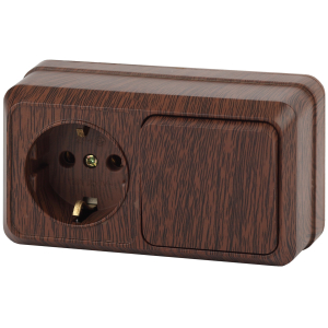 Блок розетка с выключателем Intro Quadro 2-701-10 горизонтальный 10-16-А-250В IP20 ОУ венге