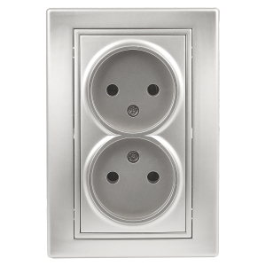 Розетка Intro Plano 1-204-03 без заземления двойная 2х2P 16А-250В IP20 СУ алюминий