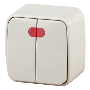 3-105-02 Intro Выключатель двойной с подсветкой, 10А-250В, IP20, ОУ, Polo, сл.кость (18/360/4320)