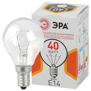 Лампочка ЭРА P45 40Вт Е14 / E14 230В шар прозрачный цветная упаковка
