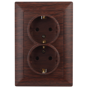 Розетка Intro Solo 4-205-10 с заземлением двойная 2X2P+E Schuko 16А-250В IP20 СУ венге