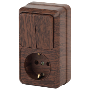 Блок розетка с выключателем Intro Quadro 2-706-10 двойным вертикальный 10-16-А-250В IP20 ОУ венге