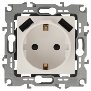 Розетка ЭРА Серия 12 12-4109-02 2P+E 16A-250В штор с 2xUSB 5В-3А слоновая кость