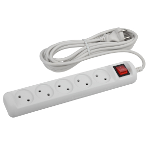 Удлинитель электрический ЭРА  U-5s-3m-2x1 без заземления c выключателем 5 розеток 3м ПВС 2x1мм2 10А