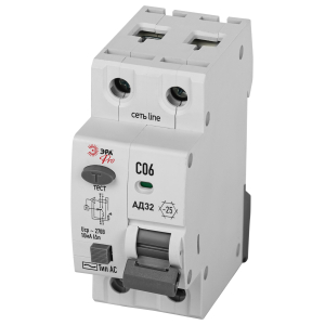 АВДТ 4,5кА ЭРА PRO D32E2C06АC10P АД-32 электронное 1P+N C06 10мА тип АC защита 230В