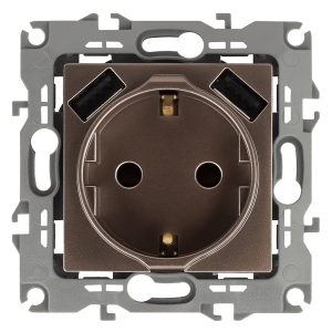 Розетка ЭРА Серия 12 12-4109-13 2P+E 16A-250В штор. с 2xUSB 5В-3А бронза