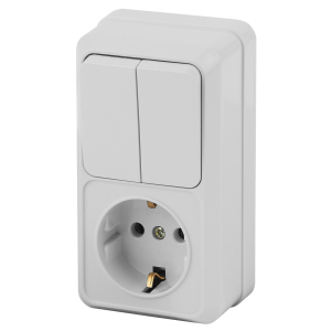 Блок розетка с выключателем Intro Quadro 2-706-01 двойным вертикальный 10-16-А-250В IP20 ОУ белый