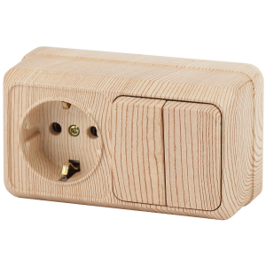 Блок розетка с выключателем Intro Quadro 2-702-11 двойным горизонтальный 10-16-А-250В IP20 ОУ сосна