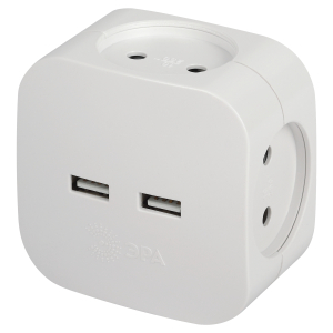 Разветвитель электрический ЭРА SP-4-USB-W на 4 розетки + 2xUSB 2400mA без заземления 10А белый