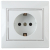 Розетка Intro Plano 1Э-206-01 с заземлением 2P+E Schuko со шторками, 16А-250В, IP20, СУ, без лапок, белый