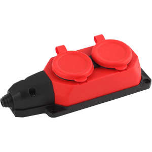 Колодка ЭРА K-2e-RED-IP44 каучуковая с заземлением 2 розетки 16A IP44 красная