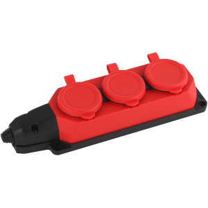 Колодка ЭРА K-3e-RED-IP44 каучуковая с заземлением 3 розетки 16A IP44 красная