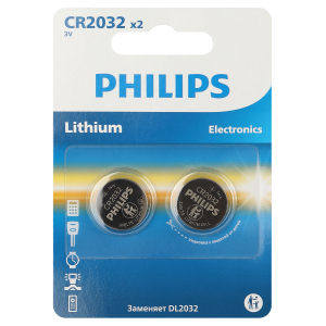 Батарейки Philips CR2032P2/51 литиевые 2шт. CR2032-2BL (2/40/400/56000)