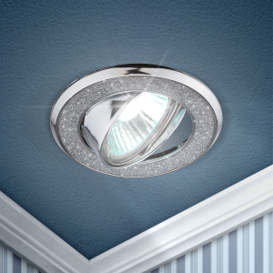 DK18 CH/SH SL Светильник ЭРА декор  круглый  со стеклянной крошкой  MR16,12V/220V, 50W, хром/серебря