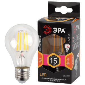 Лампа светодиодная ЭРА F-LED A60-15W-827-E27 Е27 / Е27 15Вт филамент груша теплый белый свет