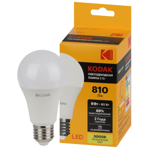 Лампа светодиодная Kodak LED KODAK A60-9W-830-E27 E27 / Е27 9Вт груша теплый белый свет