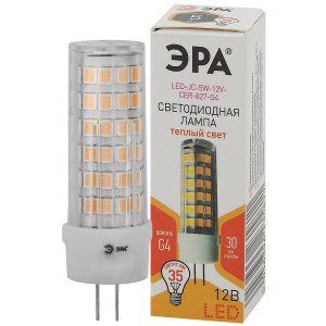 Лампа светодиодная ЭРА STD LED JC-5W-12V-CER-827-G4 G4 5 Вт керамика капсула теплый белый свет