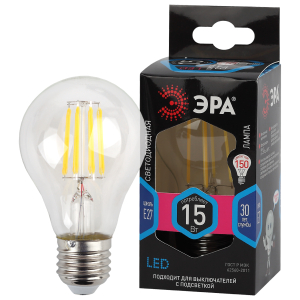 Лампа светодиодная ЭРА F-LED A60-15W-840-E27 Е27 / Е27 15Вт филамент груша нейтральный белый свет