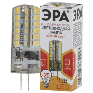Лампа светодиодная ЭРА STD LED JC-3,5W-12V-827-G4 G4 3,5Вт капсула теплый белый свет