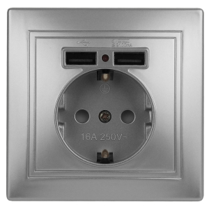 1-410-03 Intro Розетка+USB, IP20, СУ, Plano, алюминий (10/100/2400)