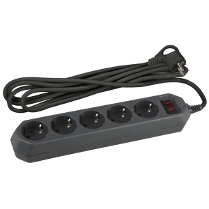 Сетевой фильтр ЭРА  USF-5es-3m-B с базовой защитой с заземлением с выключателем 5 розеток 3м 10А черный