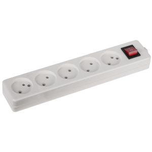 Колодка ЭРА K-5s 5 розеток без зазeмления с выключателем белая