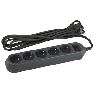 Сетевой фильтр ЭРА  USF-5es-5m-B с базовой защитой с заземлением с выключателем 5 розеток 5м 10А черный