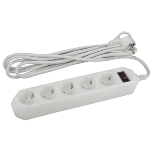 Сетевой фильтр ЭРА  USF-5es-3m-W с базовой защитой с заземлением с выключателем 5 розеток 3м 10А белый