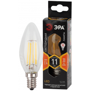 Лампочка светодиодная ЭРА F-LED B35-11W-827-E14 Е14 / Е14 11Вт филамент свеча теплый белый свет