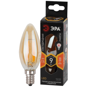 Лампочка светодиодная ЭРА F-LED B35-9W-827-E14 gold Е14 / Е14 9Вт филамент свеча золотистая теплый белый