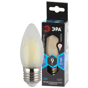 Лампочка светодиодная ЭРА F-LED B35-9w-840-E27 frost Е27 / Е27 9Вт филамент свеча матовая нейтральный белый свет