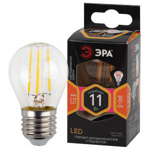 Лампочка светодиодная ЭРА F-LED P45-11W-827-E27 Е27 / Е27 11Вт филамент шар теплый белый свет
