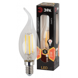 Лампочка светодиодная ЭРА F-LED BXS-5W-827-E14 Е14 / Е14 5Вт филамент свеча на ветру теплый белый свет