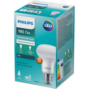 Лампочка светодиодная Philips ESS LEDspot R63 9Вт 4000K E27/Е27 рефлектор холодный белый свет