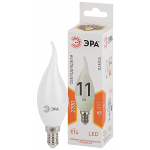 Лампочка светодиодная ЭРА STD LED BXS-11W-827-E14 E14 / Е14 11Вт свеча на ветру теплый белый свет