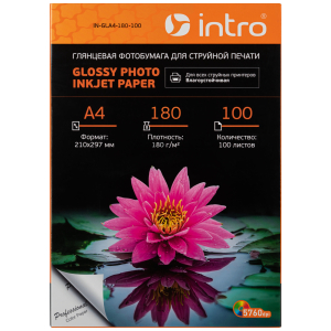 Фотобумага Intro GLA4-180-100 глянцевая 180g/м2 А4 100 листов для струйной печати