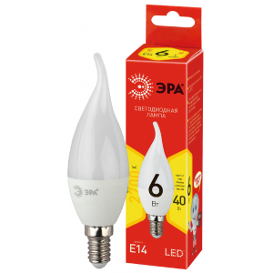 Лампочка светодиодная ЭРА RED LINE ECO LED BXS-6W-827-E14 E14 / Е14 6Вт свеча на ветру теплый белый свет