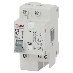 Автоматический выключатель дифференциального тока ЭРА SIMPLE SIMPLE-mod-30 1P+N 20А 30мА тип АС х-ка