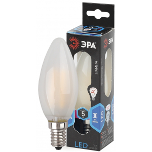 Лампочка светодиодная ЭРА F-LED B35-5W-840-E14 frost Е14 / Е14 5Вт филамент свеча матовая нейтральный белый свет