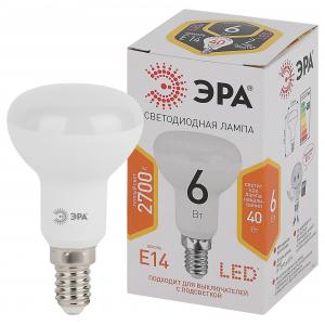 Лампочка светодиодная ЭРА STD LED R50-6W-827-E14 Е14 / E14 6Вт рефлектор теплый белый свет