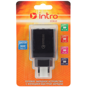 СС610 USB зарядки_25 Intro Зарядка сетевая Quick Charge, 3 USB (60/120/1440)