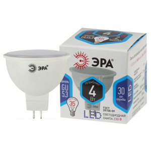 Лампочка светодиодная ЭРА STD LED MR16-4W-840-GU5.3 GU5.3 4Вт софит нейтральный белый свет